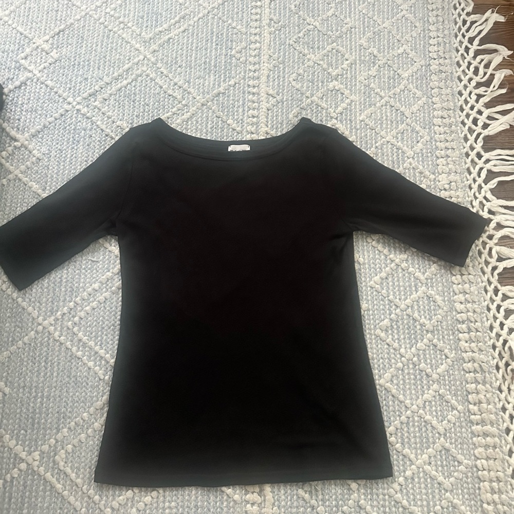 Michael Stars Black Boatneck Elbow Sleeve Top